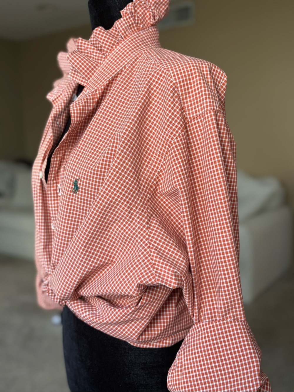 Reworked Ralph Lauren Ruffle Collar Button-Down Size L/XL - Picture 3 of 8
